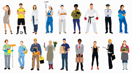 Illustration of Set of People representing diverse professions - obrazy, fototapety, plakaty