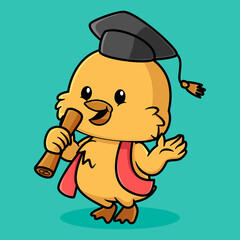 Cute Chick Cartoon Design. Back to school Icon Concept Isolated Premium Vector. Flat Cartoon Style