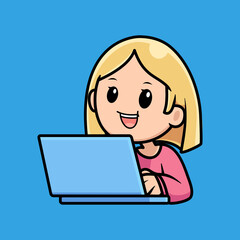 cute girl cartoon with laptop design illustration