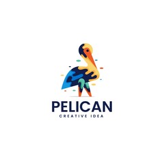 Vector Logo Illustration Pelican Colorful Style.