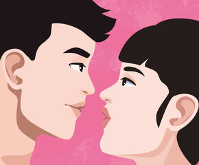 couple faces kissing profiles