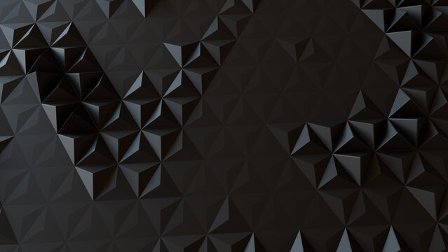 Black Abstract Surface with Triangular Pyramids. Modern, Dark 3d Banner.