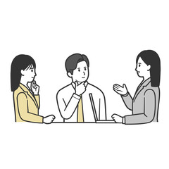 会話をするビジネスパーソン 3人