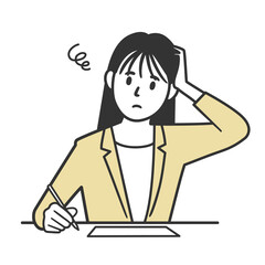 書類作成に悩む女性