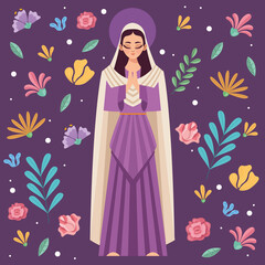 purple mary virgin and flowers