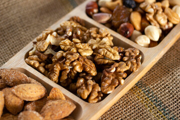  mixed nuts in a bamboo plate