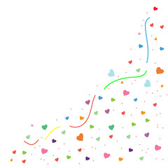 Fototapeta premium colorful hearts illustration on the corner. small shape. hand drawn vector. romantic background. heart frame, border. wallpaper, greeting card, poster, wedding decoration, gift card. cute heart. 