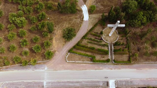Aerial view of the civil war monument and cemetery in Pigada, Greece