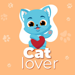 Cat lover illustration with heart and pet lover