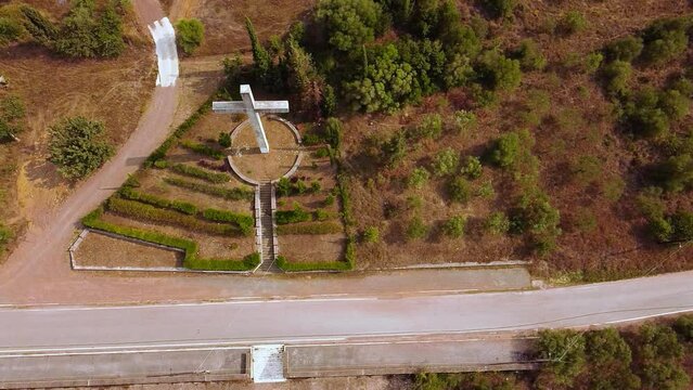 Aerial view of the civil war monument and cemetery in Pigada, Greece