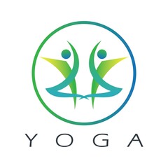 logo design of people doing yoga symbol icon illustration vector