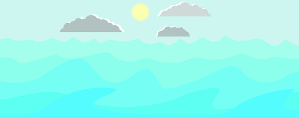 Ocean and Blue Abstract Waves . Sunset  . Vector Illustration. 