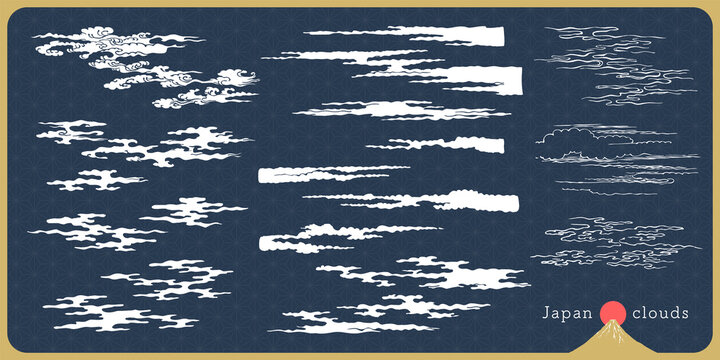 浮世絵タッチのただよう雲デザインセット。