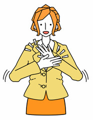 拍手を送るスーツ姿のビジネスウーマンの女性のイラスト