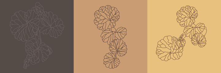 Foliage vector illustration, line art style set, plants and nature