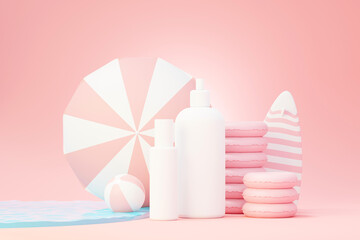 3d render of blank cosmetics skincare product or packaging for mock up. Beauty soap and spa concept. Lotion oil moisture for skin health. Premium and luxury design for branding.