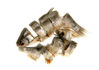 Dried fish on a white background.