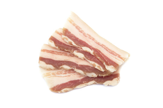 pieces of bacon on a white background.