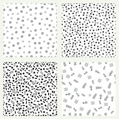 Collection of abstract hand drawn seamless patterns.  Abstract elements, black and white, vector illustration