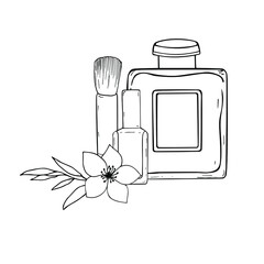 Hand drawn perfume, nail polish and powder brush, for cosmetics design
