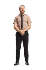 Full length portrait of a security officer posing and smiling