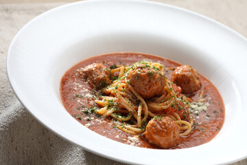 Spaghetti and Meatball Soup in premium white ball