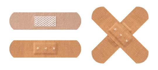 Set of adhesive plaster bandages isolated on white background