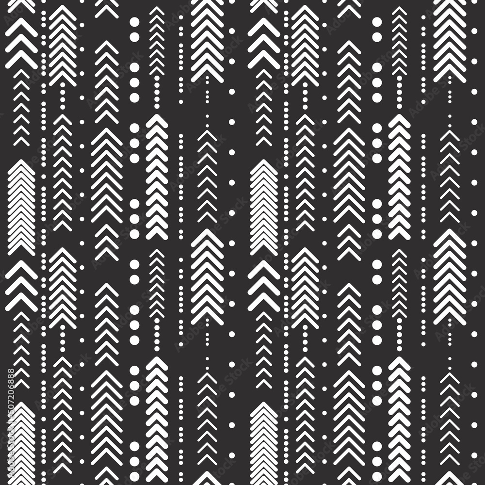 Poster White arrows on a black background. Vector decor arrows are repeated throughout the pattern.