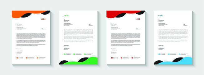Business letterhead, Letterhead template with various colors, Letterhead template in flat style, Modern company letterhead template design