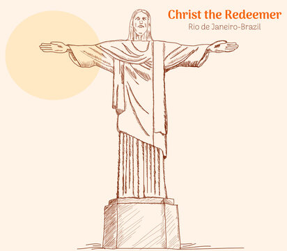 Rio de Janeiro - Brazil 
October 13, 1931
Christ the redeemer - Cristo Redentor- Jesus Statue in Rio de janeiro brazil. Hand drawing vector
