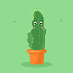 the character is a cactus with yellow needles in a pot of kawaii emotions