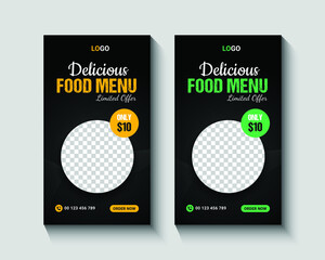 Food menu Instagram stories template - Fast food banner template stories post for social media