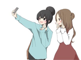 若い女性　女子旅　スマホで自撮り