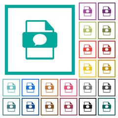 Message file type flat color icons with quadrant frames