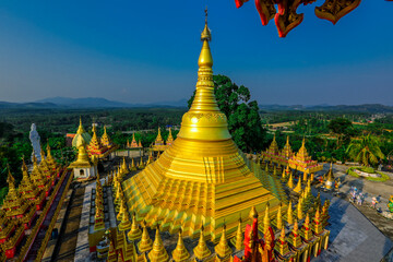 background of the pagoda(Wat Suwan Khiri),Phutthasuwan Chedi, built for people or tourists to come...