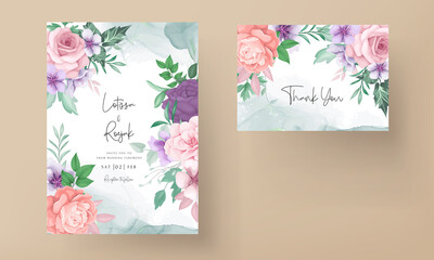 elegant hand drawing flower and leaves invitation card template