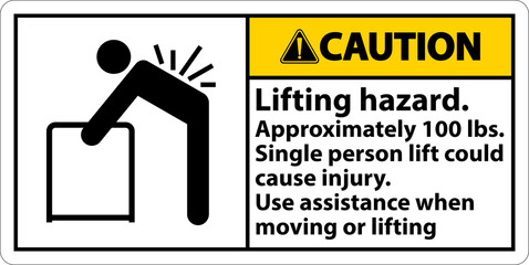 Caution Lifting Hazard Use Assistance Label On White Background
