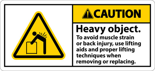 Caution Heavy Object Use Lifting Aids Label On White Background