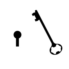 Old door key icon illustration isolated on white background