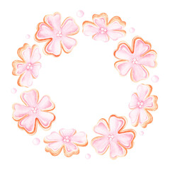 Fototapeta premium A wreath of cookies. Watercolor illustration. Isolated on a white background.