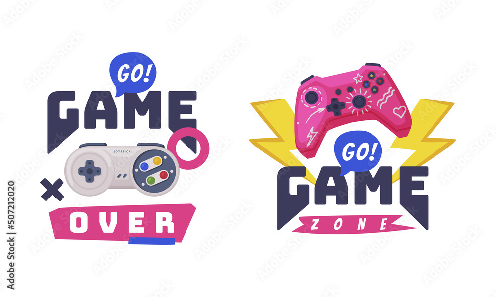 Poster video game zone sticker with gamepad as game controller and word vector set