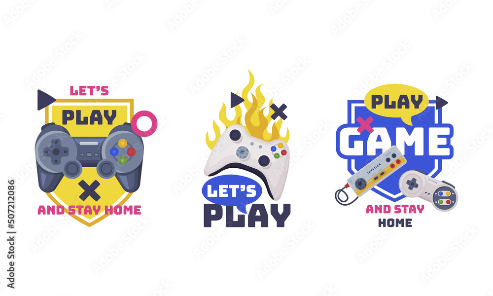 Poster video game zone sticker with gamepad as game controller and word vector set