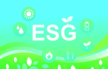 Sustainable ESG industry with windmills and solar energy. Environmental, Social, and Corporate Governance concept.