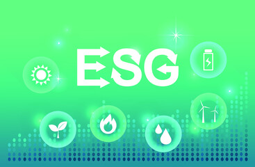 Sustainable ESG industry with windmills and solar energy. Environmental, Social, and Corporate Governance concept.