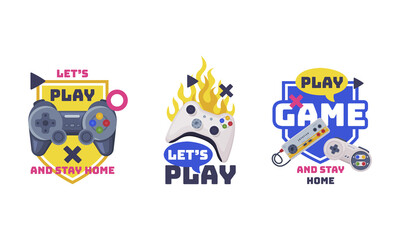 Video Game Zone Sticker with Gamepad as Game Controller and Word Vector Set