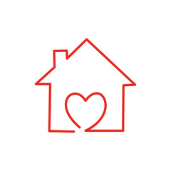 Continuous line drawing of Sweet Home isolate on white background.