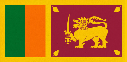 Flag of Sri Lanka. Sri Lanka flag on fabric surface. Fabric texture