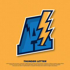 Thunder esport with initial letter A logo illustration, thunder catcher, lighting esport logo © widoko