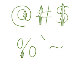 green lettters and numbers with little christmas trees isolated on white background