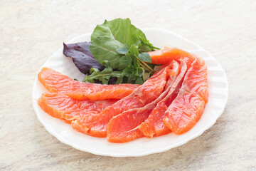 Sliced salmon fillet starter snack